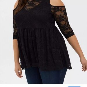 Torrid Elegant Black Lace Cold Shoulder Top